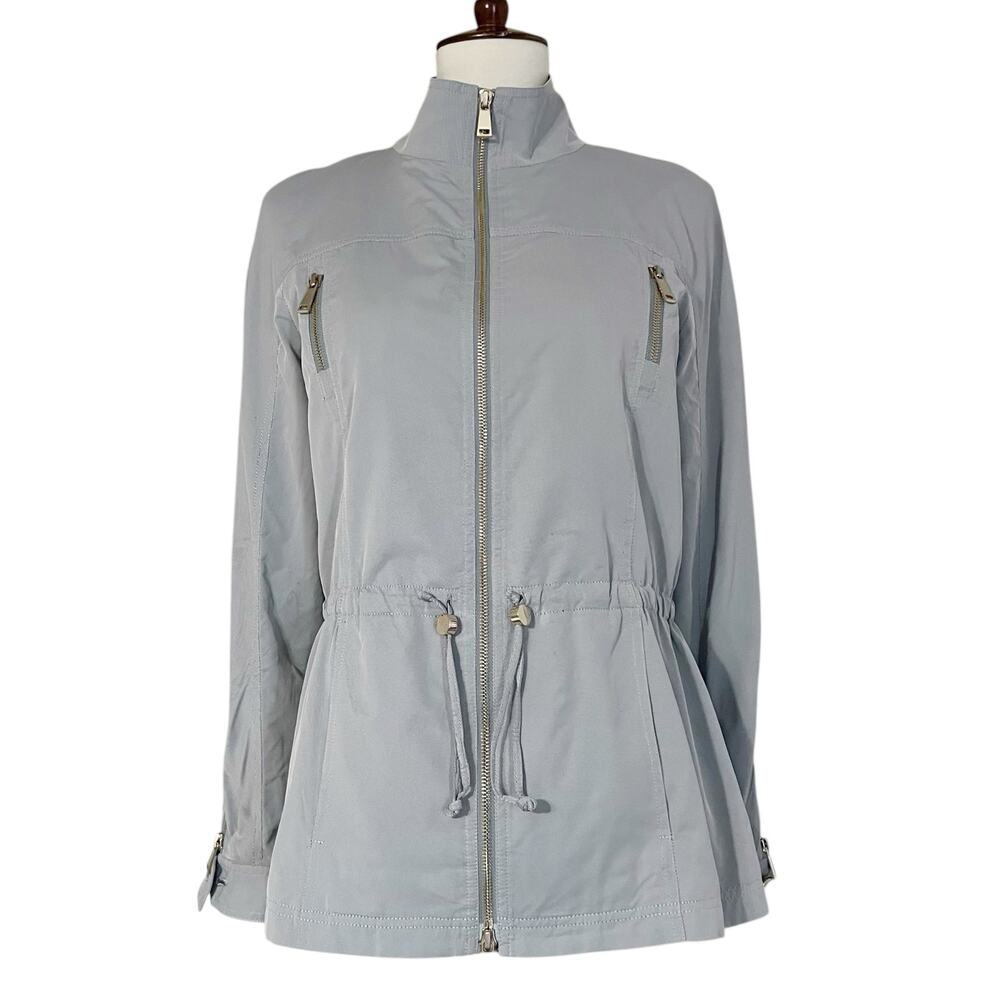 St. John Women's Gray Long Sleeves Front Zip Drawstrings Basic Jacket Size Small